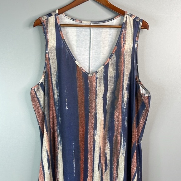 Amazon V-Neck Striped Sleeveless Dress Blue Grey Rust Coverup Resort Dress 1X - Picture 3 of 10